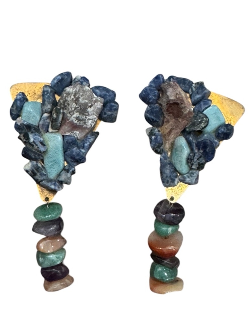 Bohemian Mosaic Gemstone Semi-precious Stone Earth Tone Dangle Drop Earrings